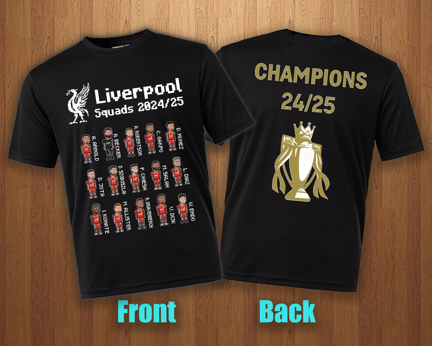 Liverpool Players 2024/25 Premier League Champions Squads in Crypto-punk Cartoon Style - 100% Cotton Print T-shirt- Unisex - Image 4