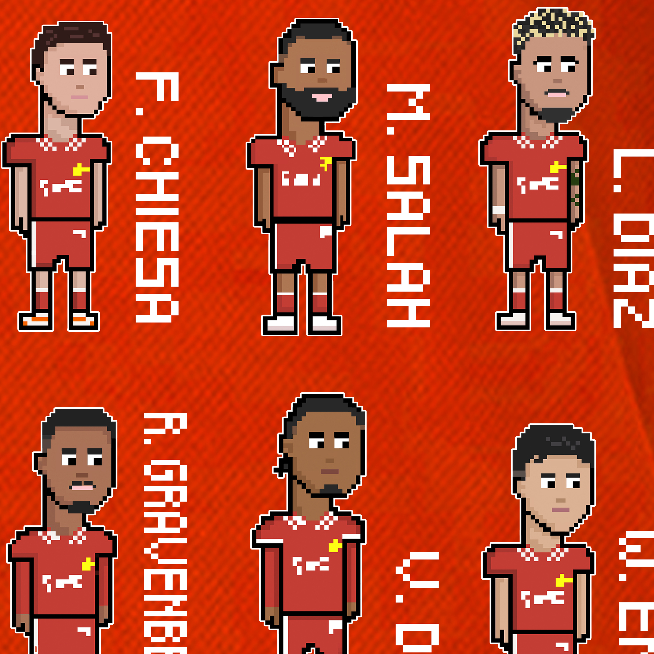 Liverpool Players 2024/25 Premier League Champions Squads in Crypto-punk Cartoon Style - 100% Cotton Print T-shirt- Unisex - Image 9