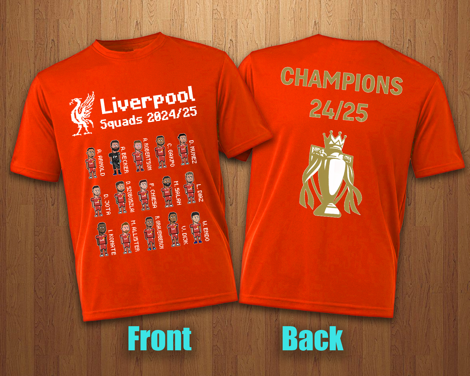 Liverpool Players 2024/25 Premier League Champions Squads in Crypto-punk Cartoon Style - 100% Cotton Print T-shirt- Unisex - Image 3