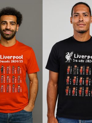 Liverpool Players 2024/25 Premier League Champions Squads in Crypto-punk Cartoon Style - 100% Cotton Print T-shirt- Unisex