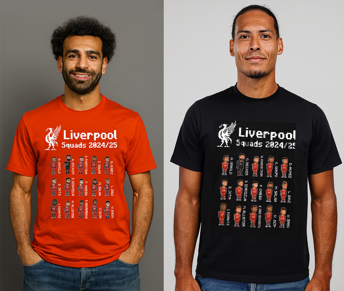 Liverpool Players 2024/25 Premier League Champions Squads in Crypto-punk Cartoon Style - 100% Cotton Print T-shirt- Unisex
