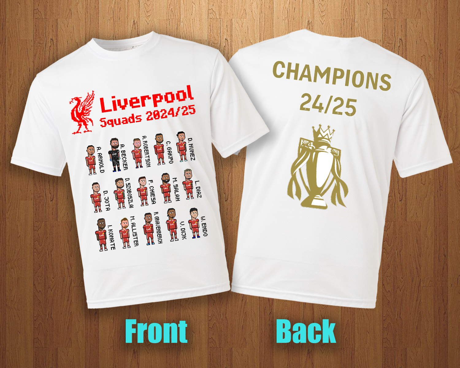 Liverpool Players 2024/25 Premier League Champions Squads in Crypto-punk Cartoon Style - 100% Cotton Print T-shirt- Unisex - Image 5