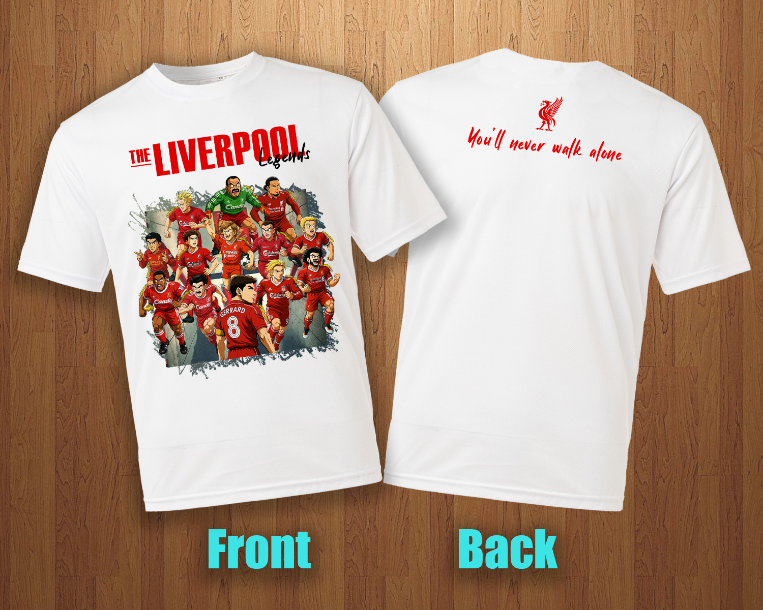 The Liverpool Legends Players in Anime Style - 100% Cotton Print T-shirt - Unisex - Image 4
